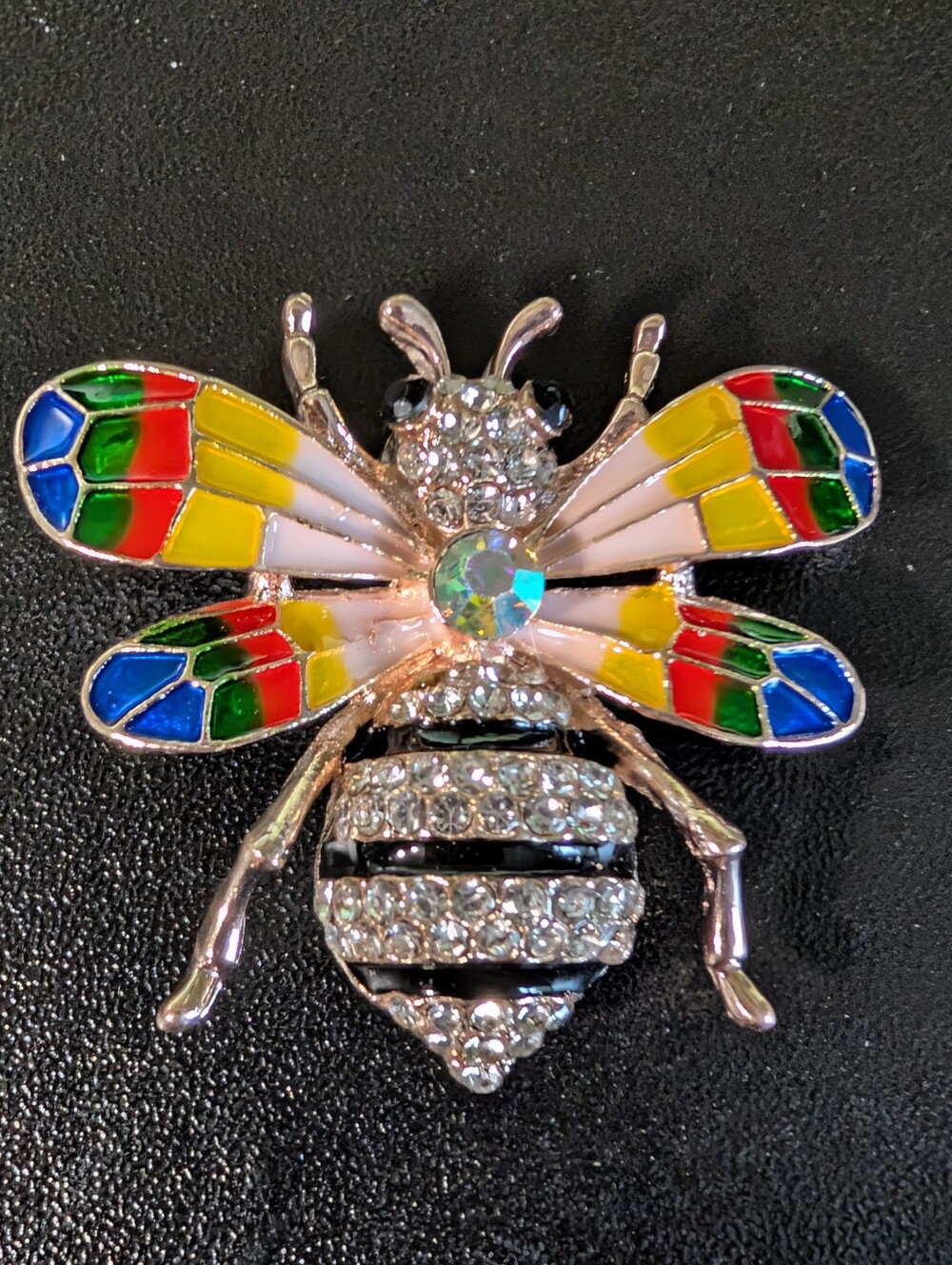 Colorful Bee Enamel & Crystal Brooch